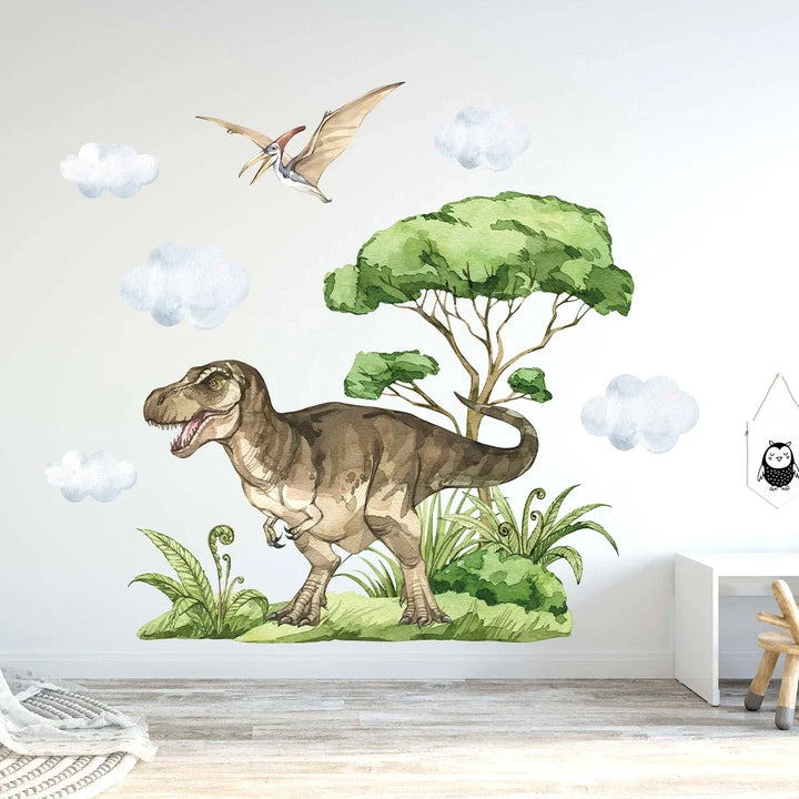 Watercolor Waterproof Dinosaur Wall Stickers for Kids Room